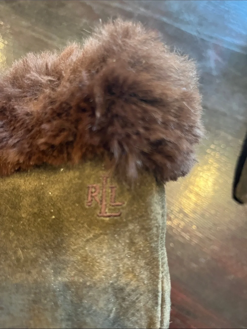 Ralph Lauren Dark Brown Suede Gloves with Fur Cuff